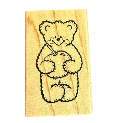 Darcie's Bear Hugging A Cherry Rubber Stamp F-4234 EUC