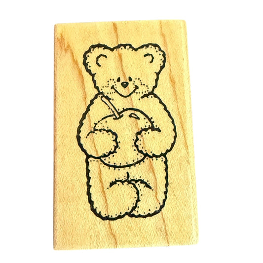 Darcie's Bear Hugging A Cherry Rubber Stamp F-4234 EUC