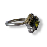 Front side view of green silver ring