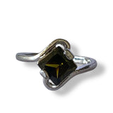 Front view of green silver ring