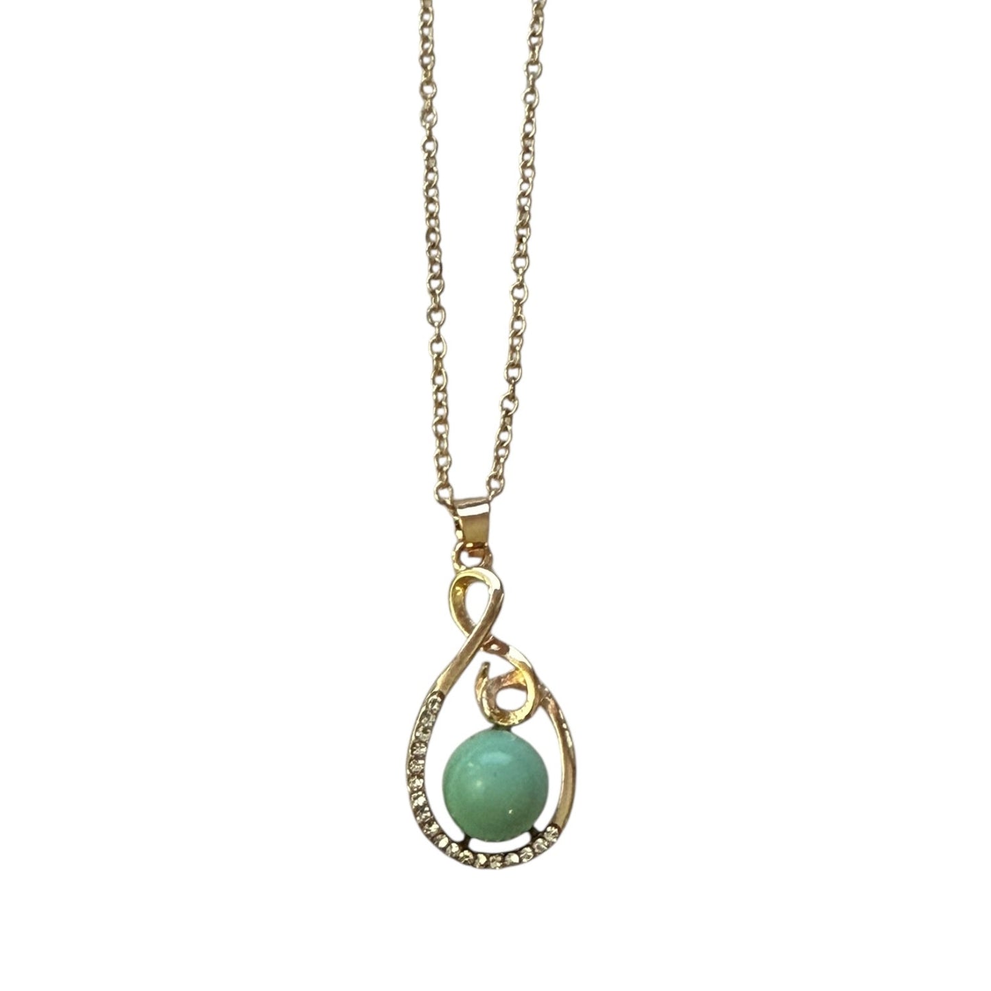 Green Faux Tahitian Pearl Diamond Gold Necklace 20"