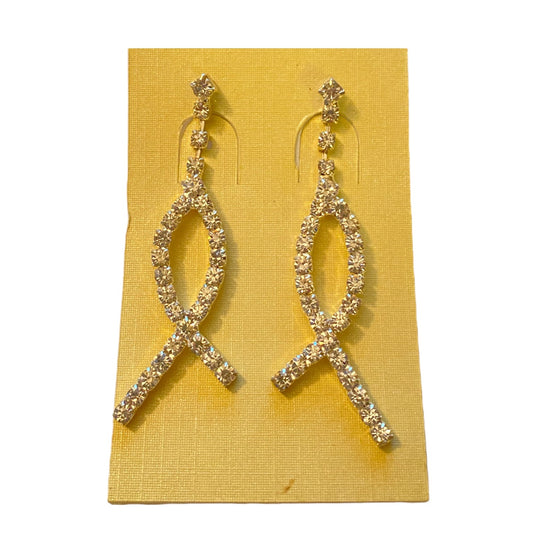 Dangle bling earrings on a yellow card