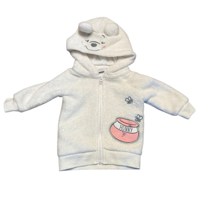 Children's hoodie jacket with bear design and 'Hunny' pot on a white background