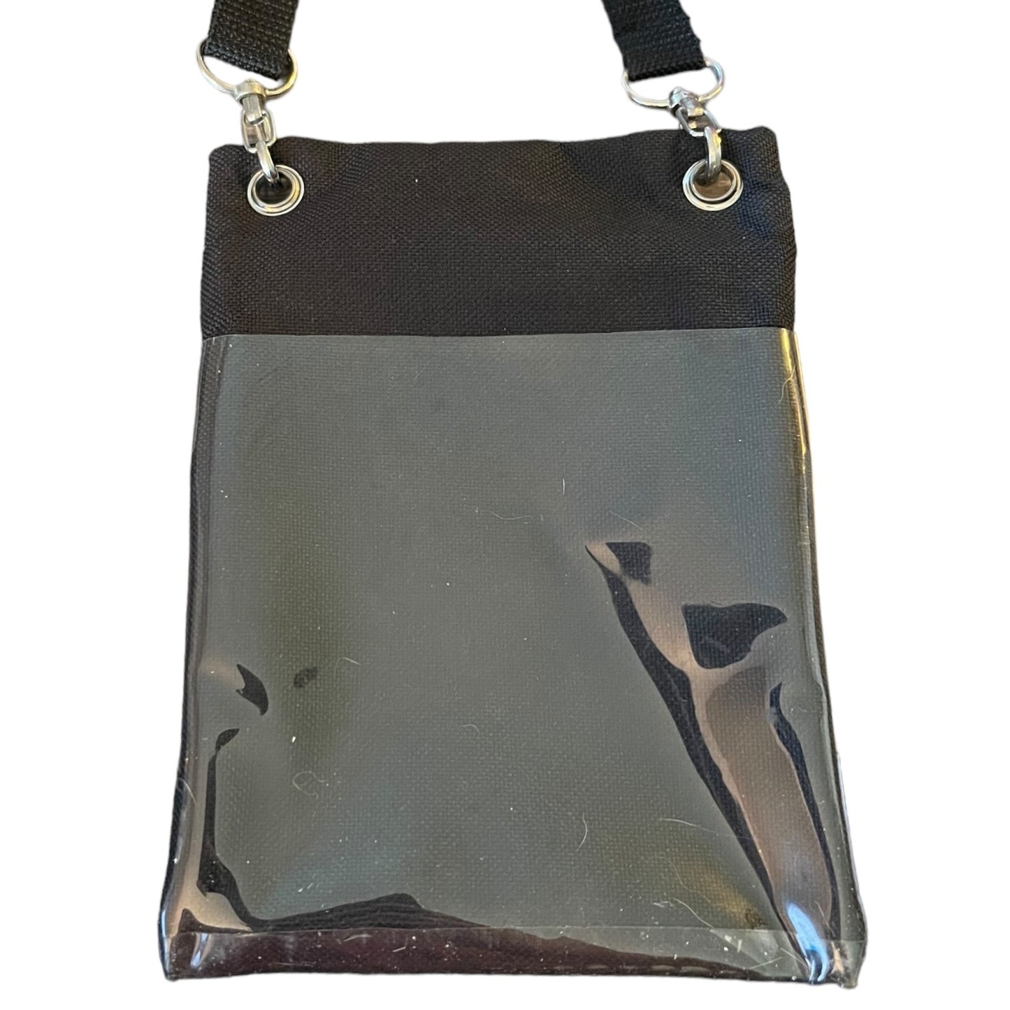 Back of black mini purse on a white back ground