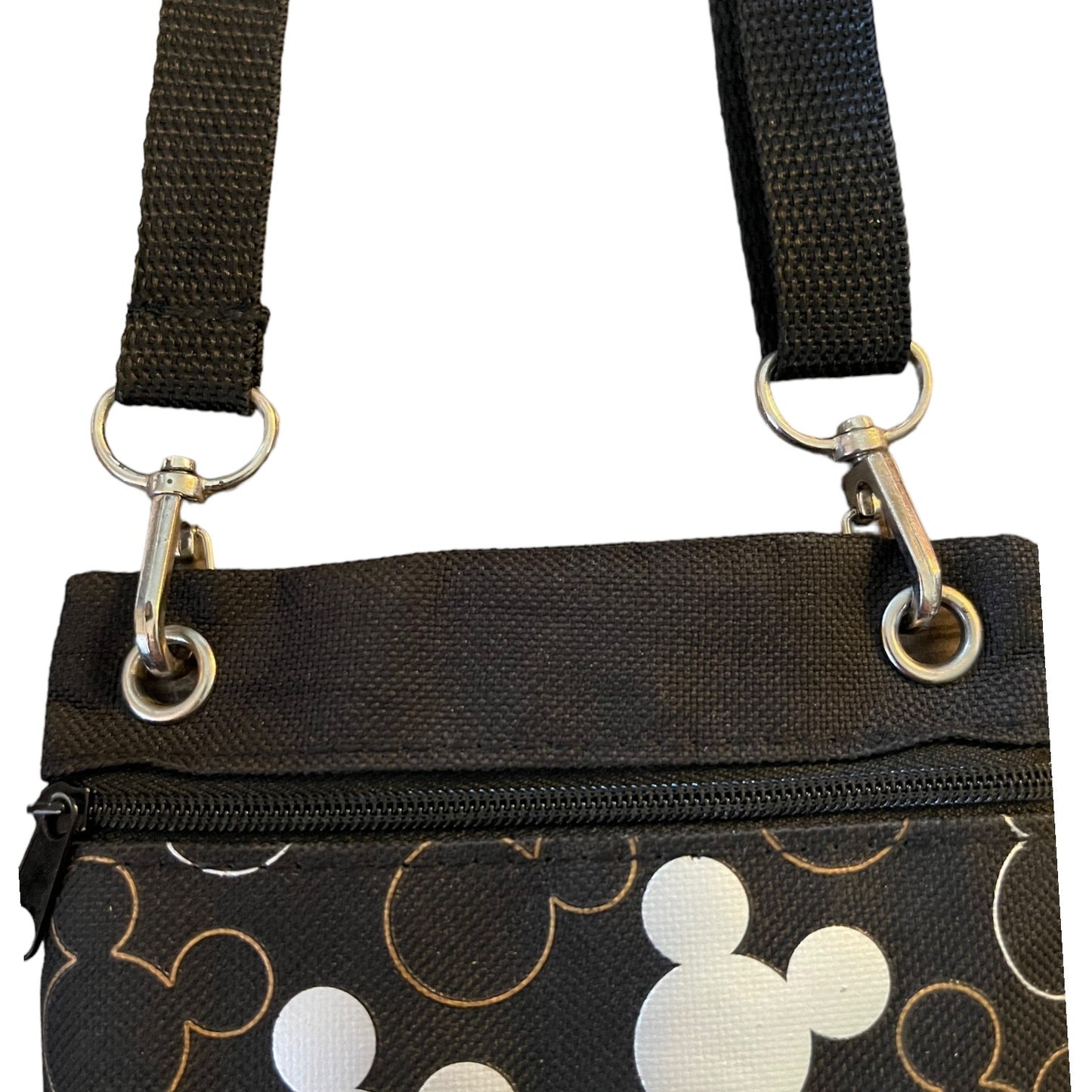 Close up of handbag straps on a white background