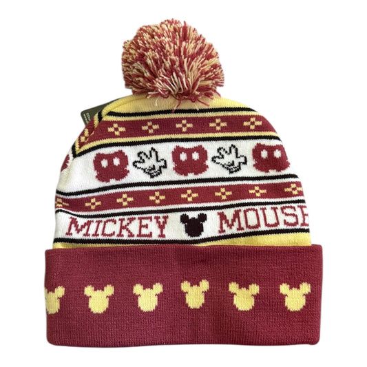 Knitted beanie with Mickey Mouse design on a white background