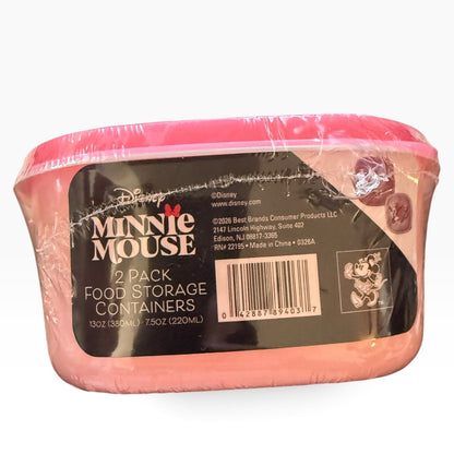 Disney Minnie Mouse 2-pack of pink food storage containers in plastic wrap, with a black label featuring the Disney Minnie Mouse branding.