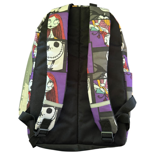 Back of Backpack with colorful character design on a white background