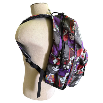 Side view of Backpack with cartoon character design on a mannequin