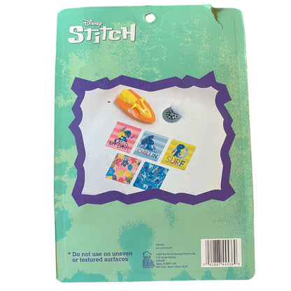 Packaged Disney Stitch product with colorful designs on a green background