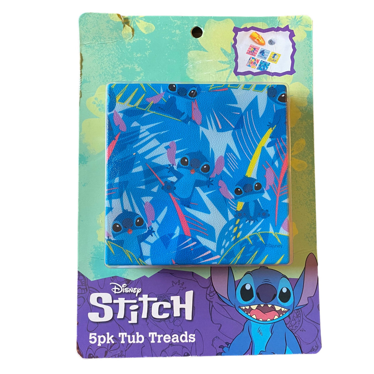 Disney Stitch 5-pack tub treaders in tropical blue and purple packaging with Stitch artwork.