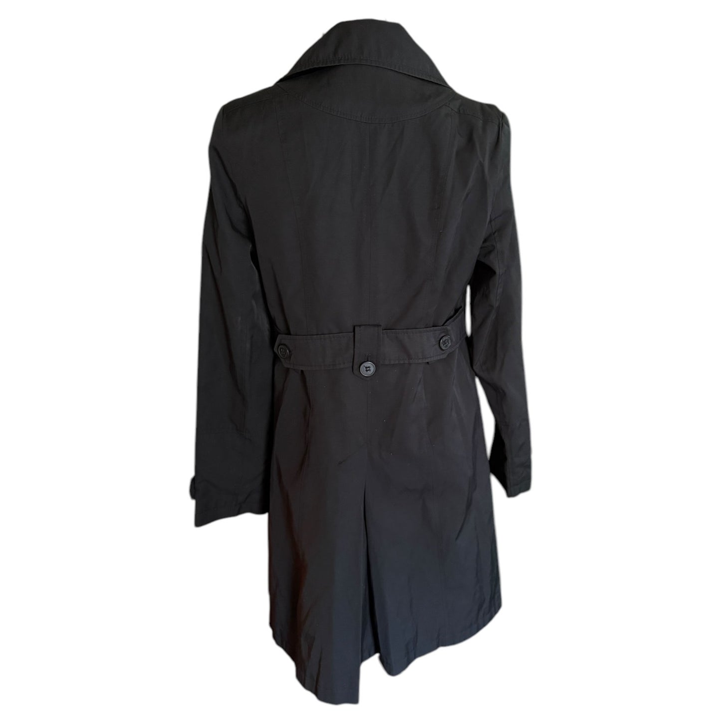 Back of Black trench coat on a white background