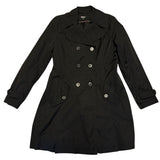 Black trench coat with black buttons on a white background
