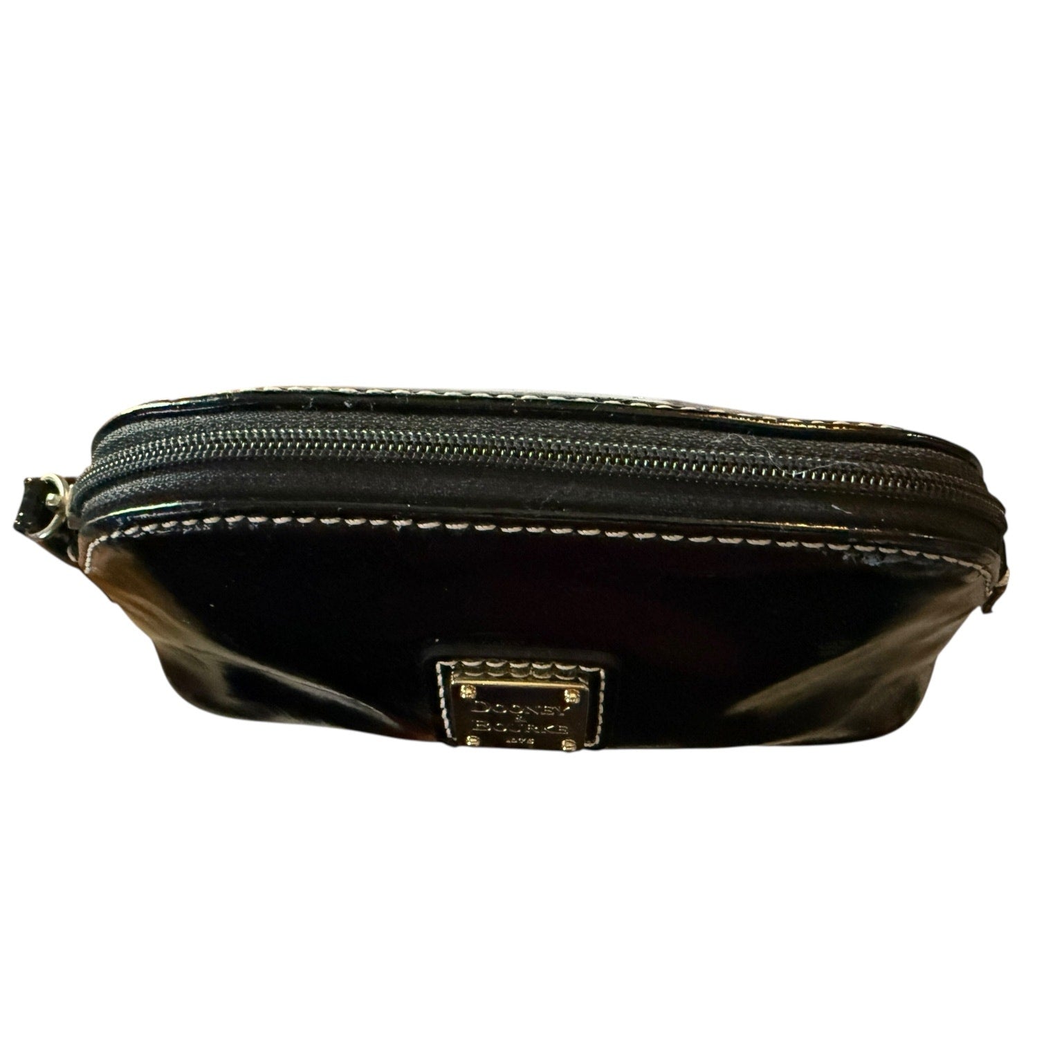Top of Black pouch with a black zipper on a white background