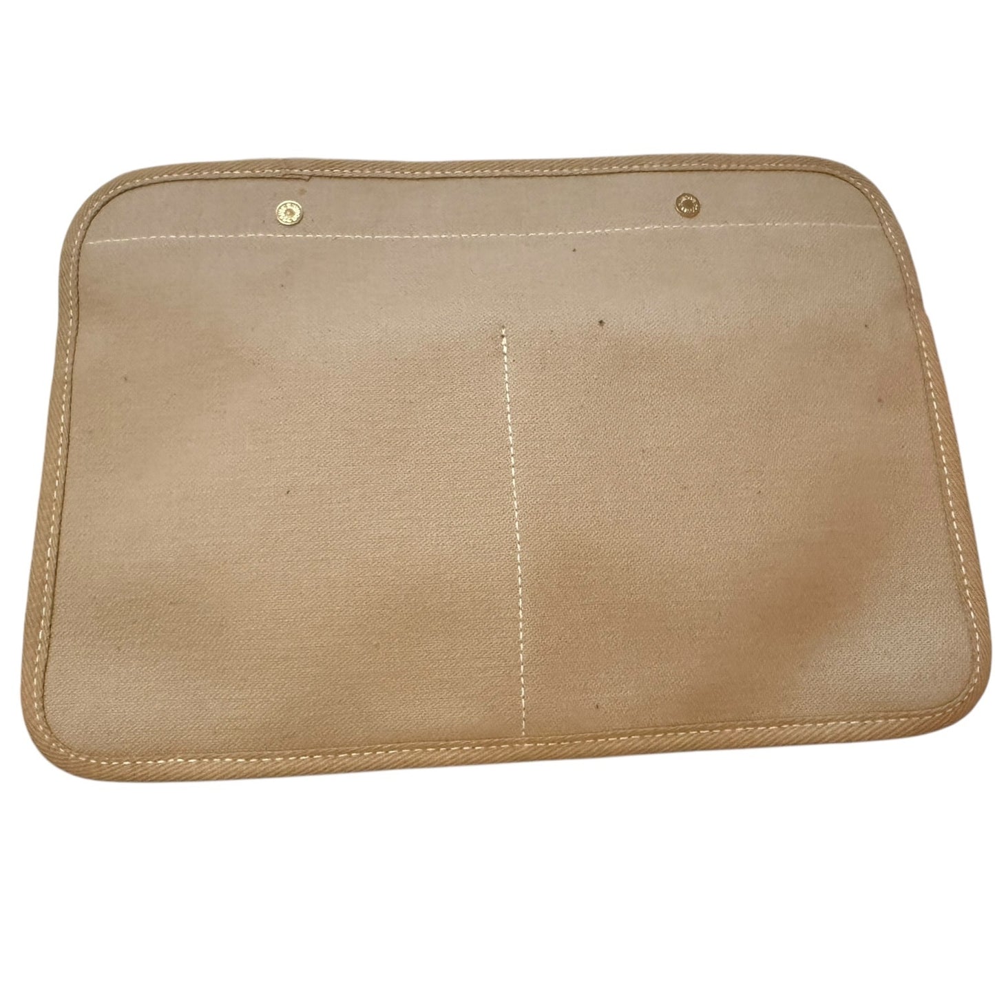 Back of brown purse insert on a white back ground