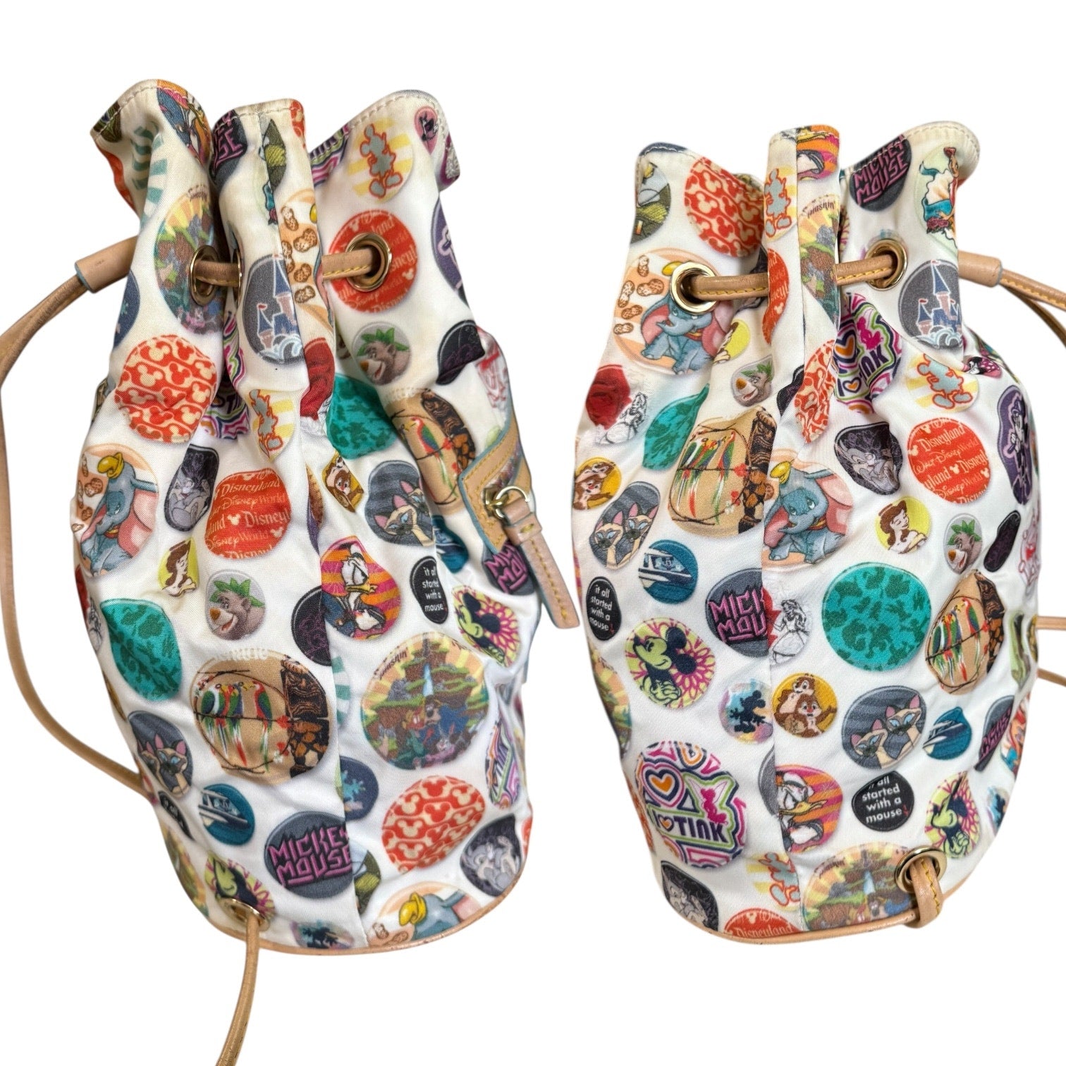 Side view of Disney backpack on a white background