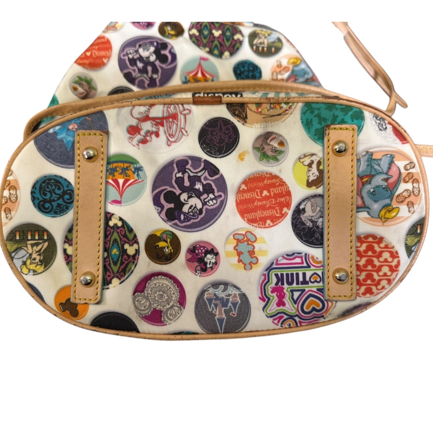 Bottom of backpack colorful character icons on a white background