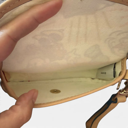 Interior of bag with a visible brand label on a white background