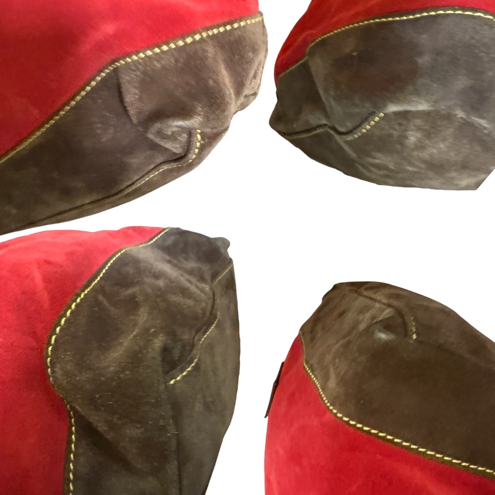 Red and brown suede corners on a white background