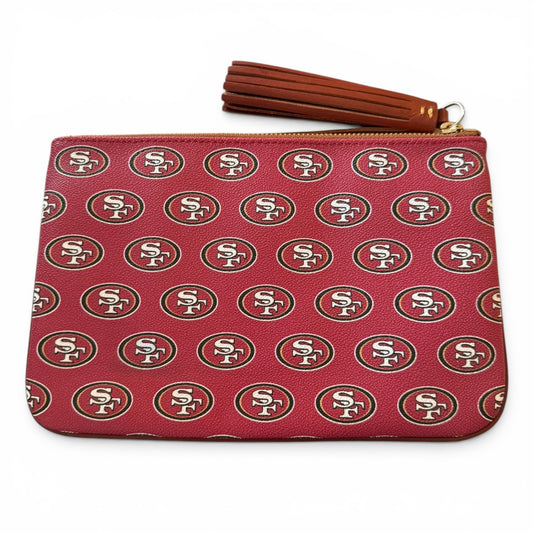 Red pouch with San Francisco 49ers logo pattern on a white background