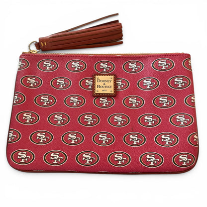 Red pouch with San Francisco 49ers logo and Dooney & Bourke branding on a white background