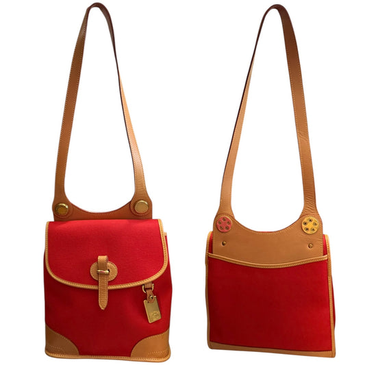 Front and back of Red bag with brown accents on a white background
