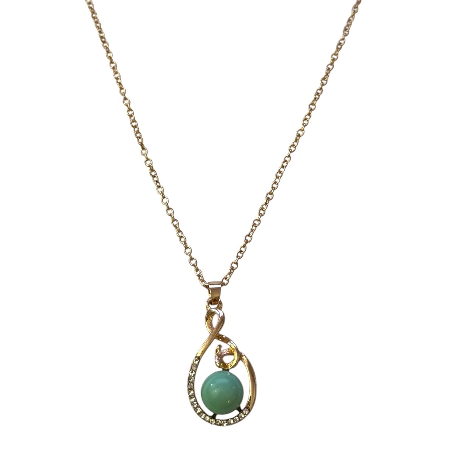 Green Faux Tahitian Pearl Diamond Gold Necklace 20"