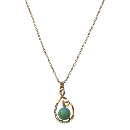 Green Faux Tahitian Pearl Diamond Gold Necklace 20"
