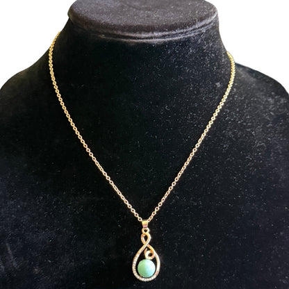 Green Faux Tahitian Pearl Diamond Gold Necklace 20"