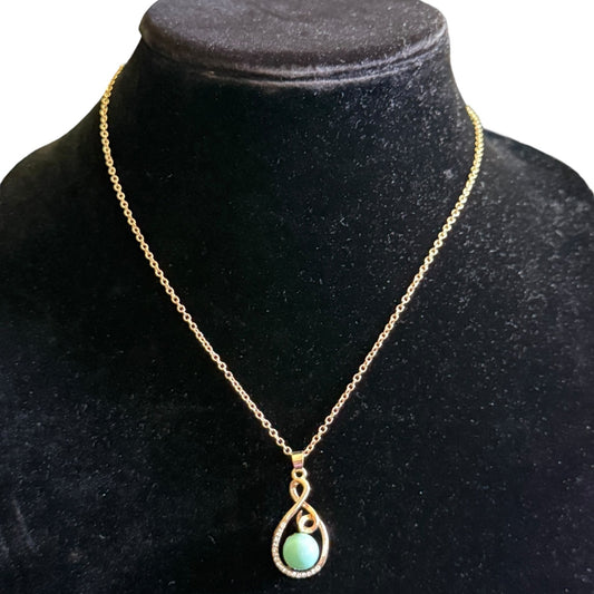 Green Faux Tahitian Pearl Diamond Gold Necklace 20"
