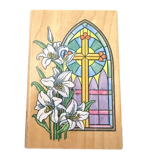 Stampendous Vintage 1998 Easter Window Stained Glass Lilies P040 Rubber Stamp