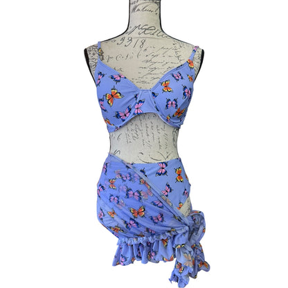 Purple Butterfly Bikini Pareo Sarong 3 Piece Bikini Set Size 2XL
