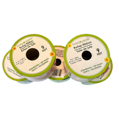 Floral Garden 5 Rolls Burlap Ribbon Pink & Greens 9 Feet Each
