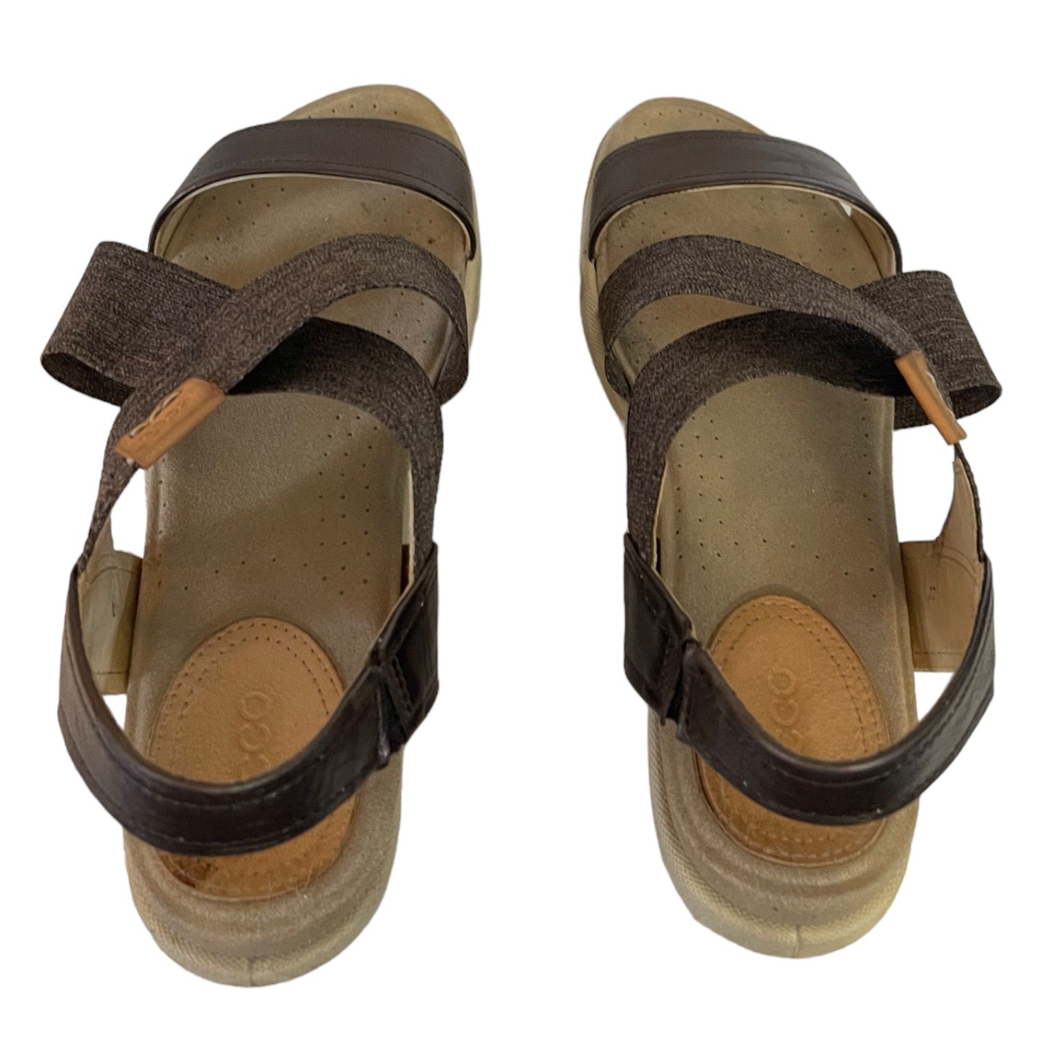 Top of sandals with thick straps on a white background