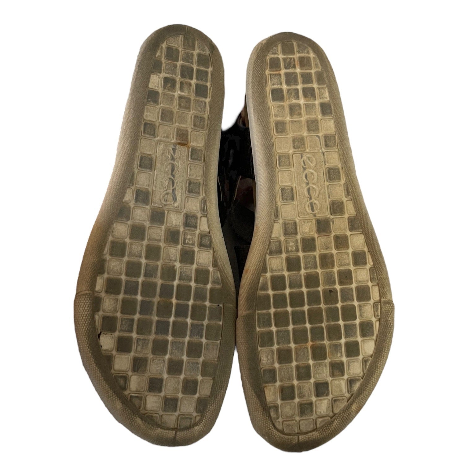 Bottom of shoes with a textured pattern on a white background
