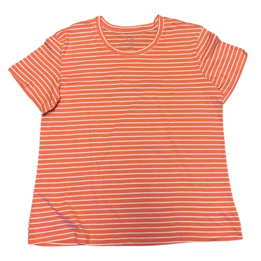 Front of Orange and white striped t-shirt on a white background