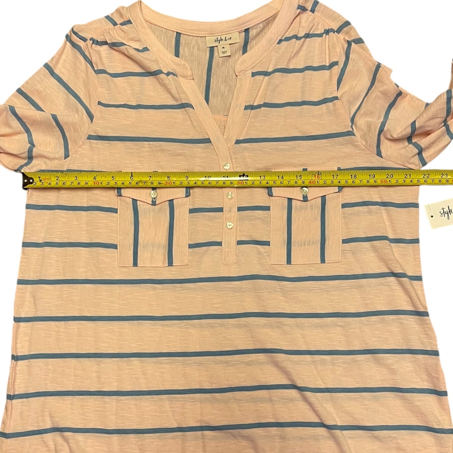 Style & Co Pink With Blue Cotton Stripes Shirt Size X-Large