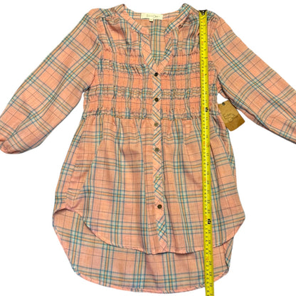 Eden & Olivia Lightweight Pink Plaid Babydoll Shirt Size Large