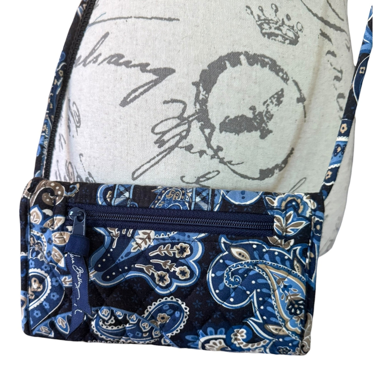Vera Bradley Windsor Navy Cotton Quilted Paisley Crossbody Wallet Purse