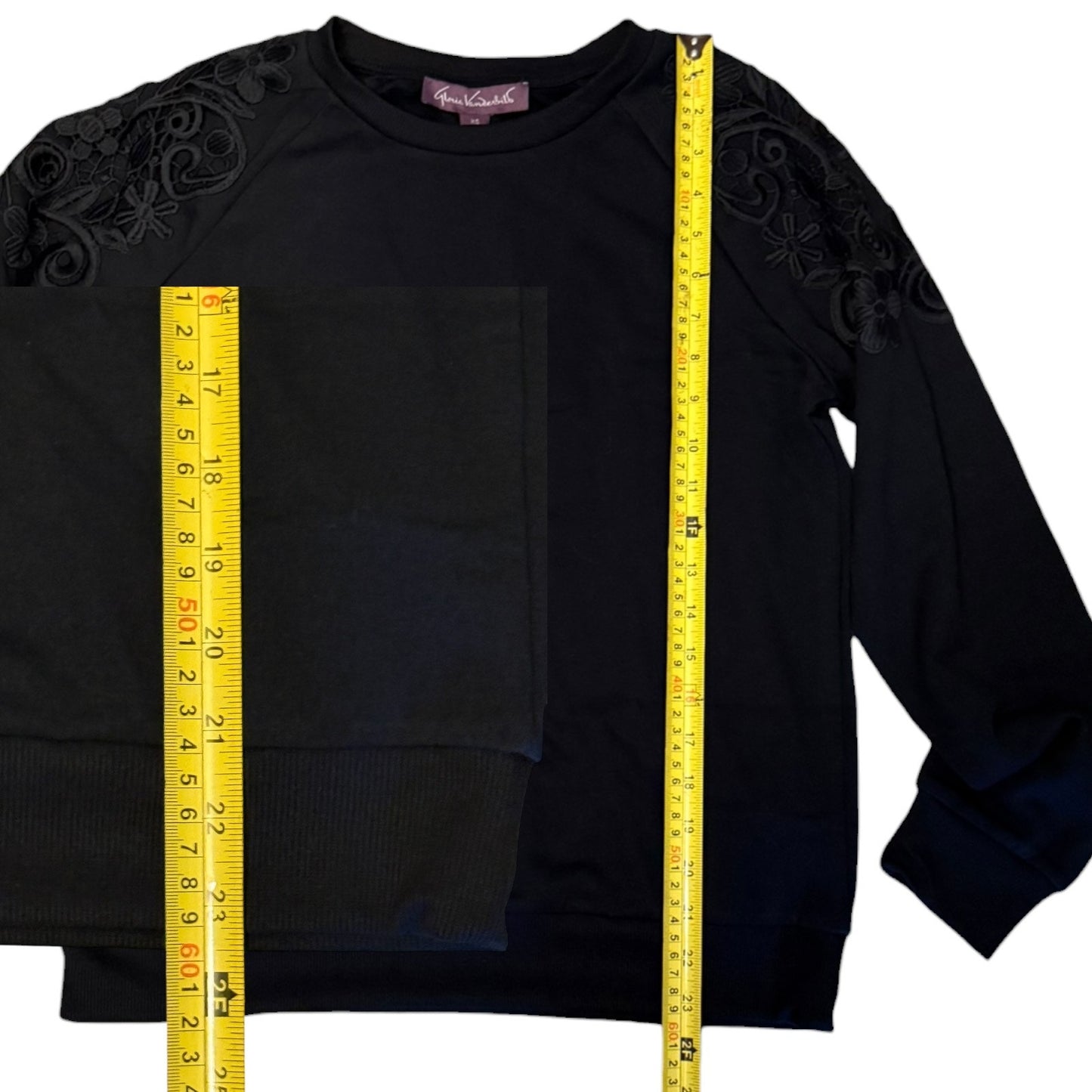 Gloria Vanderbilt Black Lace Sweatshirt Size Extra Small
