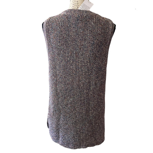 Back of multicolor knitted sweater on a mannequin with a white background