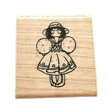 DOTS Girl In A Dress & Hat Small Card Making Crafting Rubber Stamp