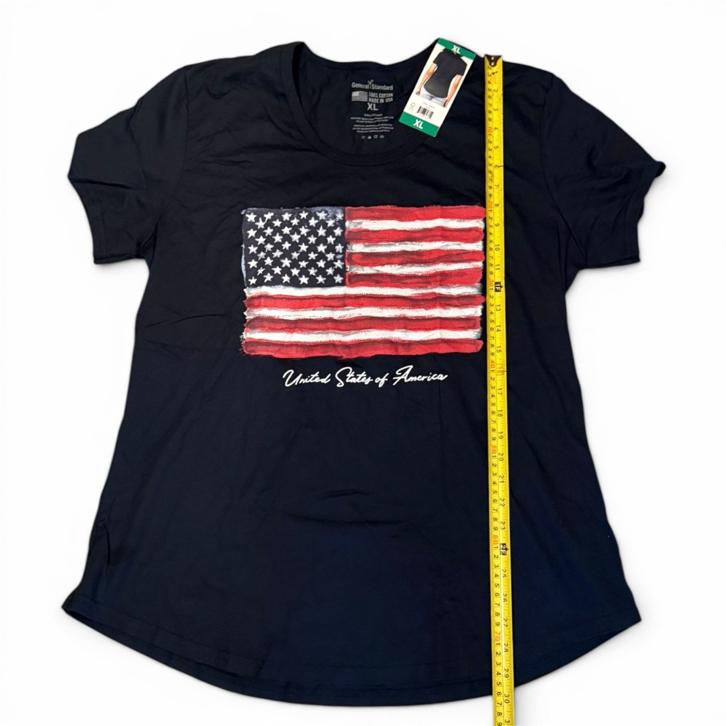Navy Blue American Flag Cotton Short Sleeve Shirt Size XL