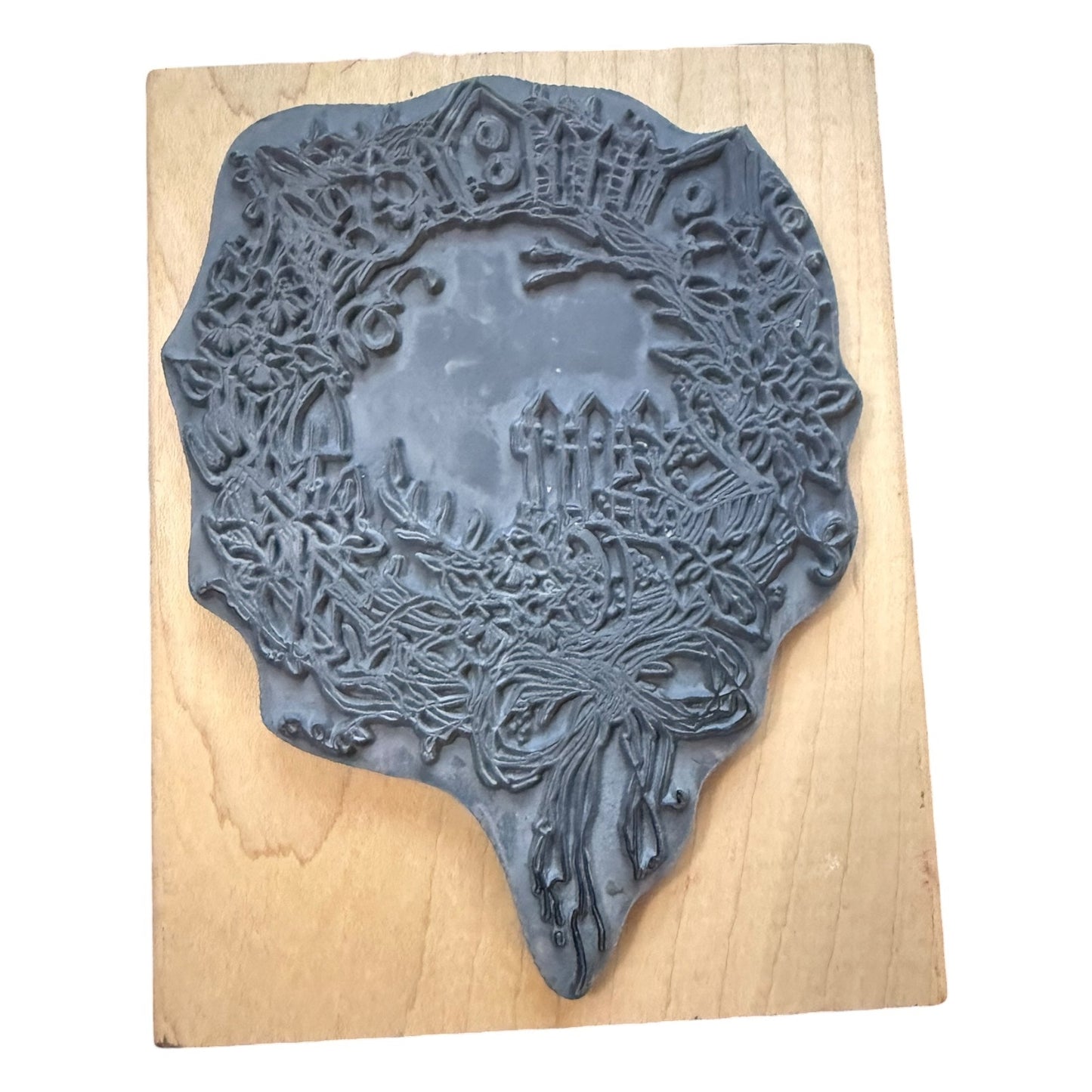 Stampendous Vintage 1997 Birdhouse Wreath R041 Large Rubber Stamp