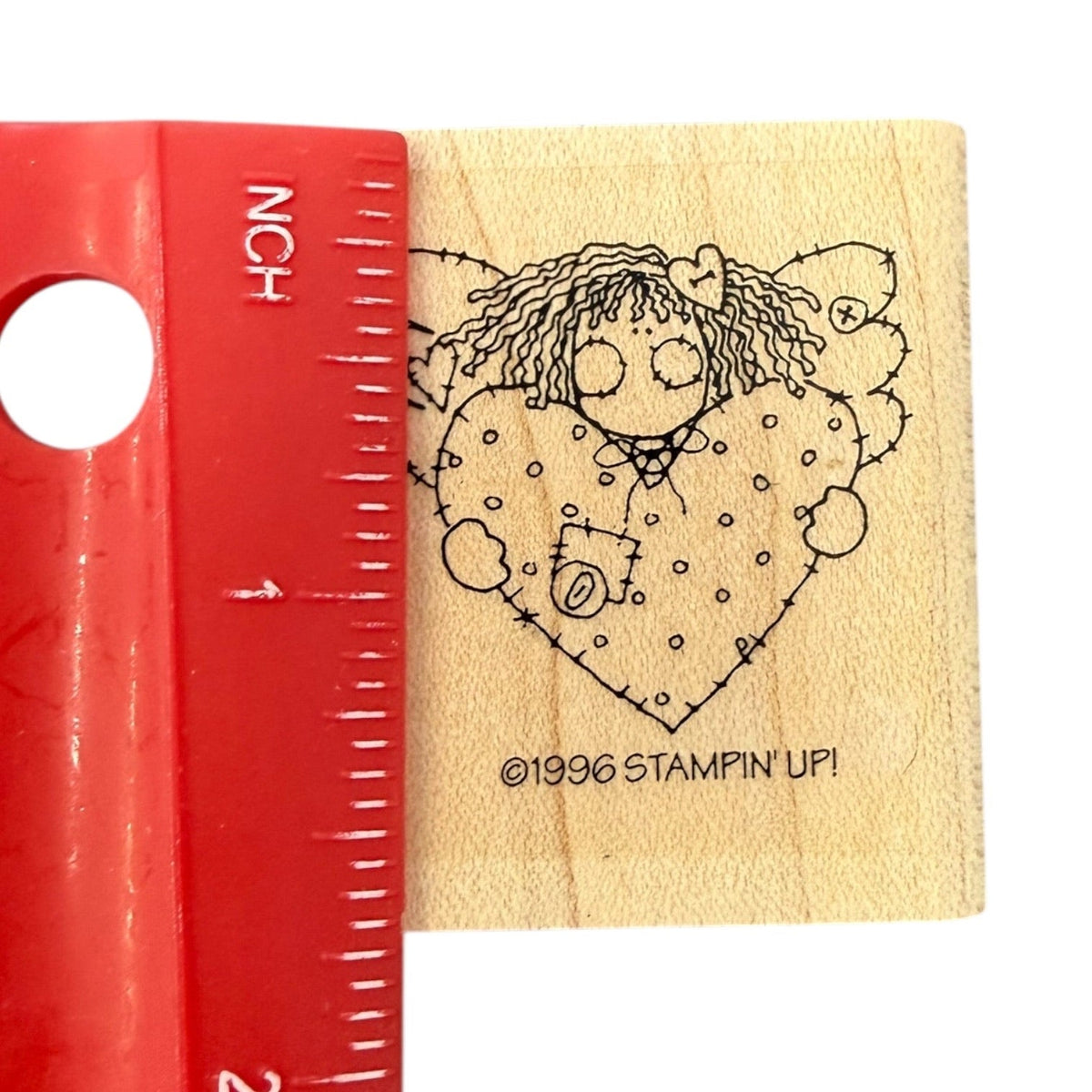Stampin' Up! Rag Doll Patchwork Holding Heart Vintage 1996 Rubber Stamp EUC