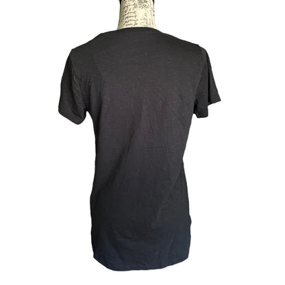 Back of Black t-shirt on a mannequin with a white background