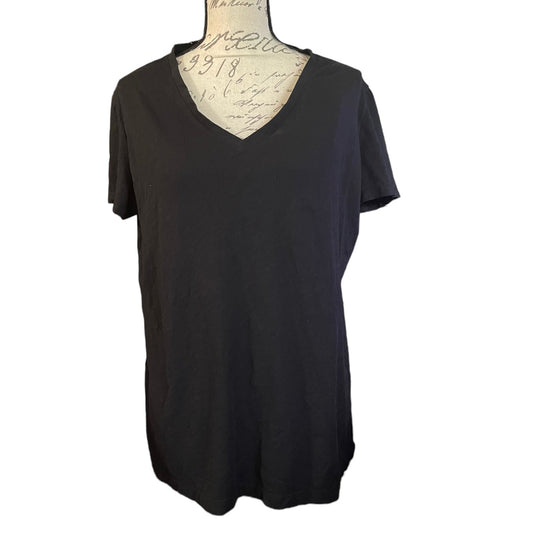 Black t-shirt on a mannequin with a white background