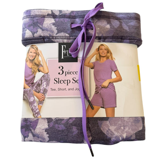 Felina purple 3 piece pajama set in packaging on a white background