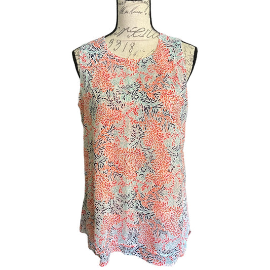 Front of Floral patterned sleeveless top on a mannequin against a white background