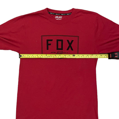 Red t-shirt with 'FOX' logo and measuring tape design on a white background